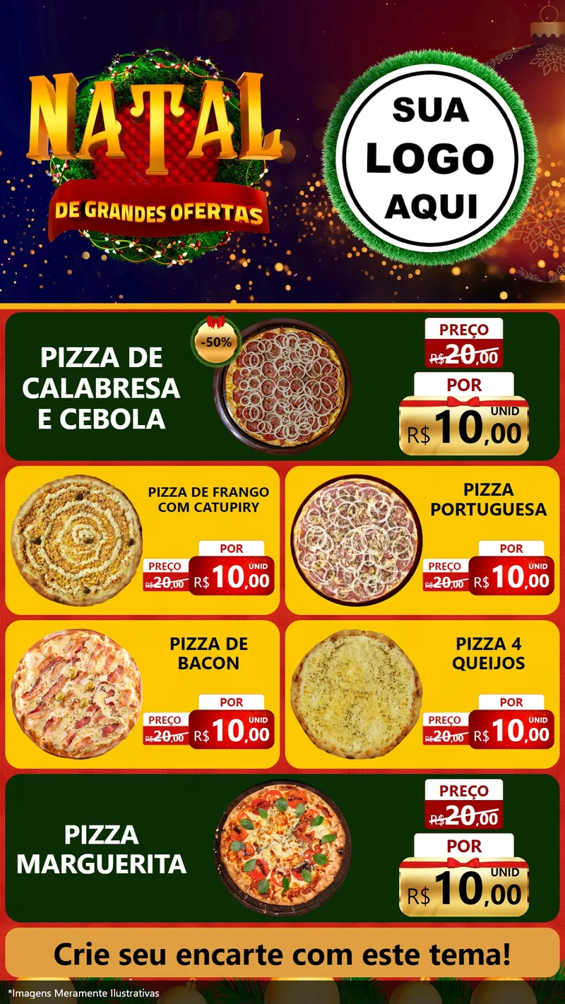 Modelo de TV para TV Vertical com o tema Natal de Grandes Ofertas para Pizzaria