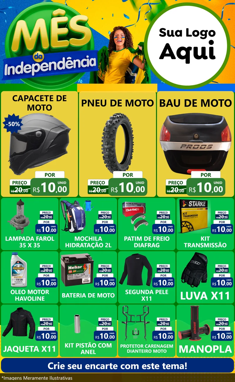 Modelo de Encarte para Encarte Grande com o tema Mês da Independência para Moto peças
