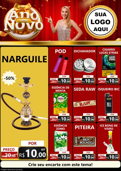 Modelo de Encarte para Encarte A4 Vertical com o tema Super Ano Novo para Tabacaria