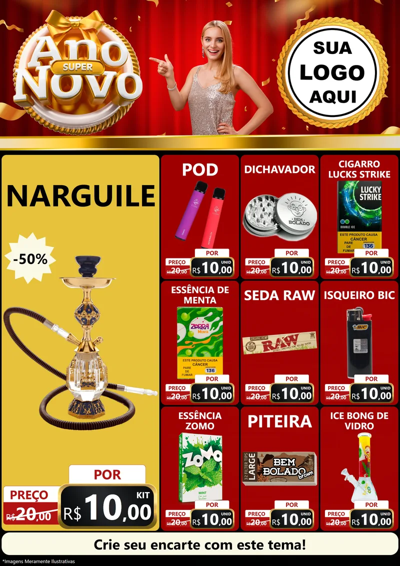 Modelo de Encarte para Encarte A4 Vertical com o tema Super Ano Novo para Tabacaria