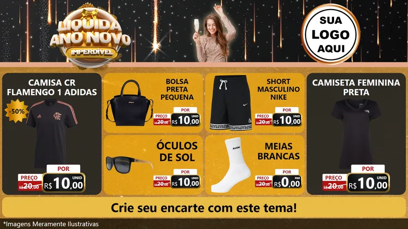 Modelo de TV para TV Horizontal com o tema Liquida Ano Novo Imperdível para Roupas e acessórios