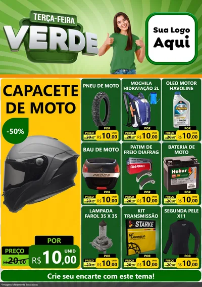 Modelo de Encarte para Encarte A4 Vertical com o tema Terça - Feira Verde para Moto peças