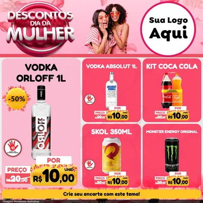 Modelo de Rede Social para Feed Facebook com o tema Descontos Dia da Mulher para Distribuidora de bebidas