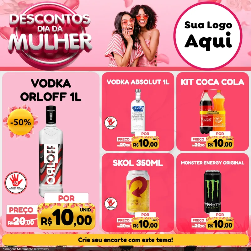 Modelo de Rede Social para Feed Facebook com o tema Descontos Dia da Mulher para Distribuidora de bebidas