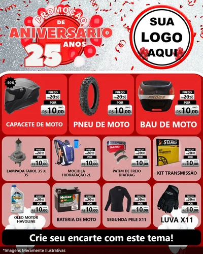 Modelo de Rede Social para Feed Instagram com o tema Promoção de Aniversário - 25Anos para Moto peças