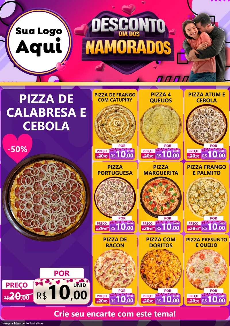 Modelo de Encarte para Encarte A4 Vertical com o tema Desconto Dia dos Namorados para Pizzaria