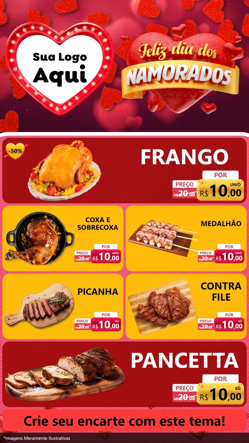 Modelo de TV para TV Vertical com o tema Feliz Dia Dos Namorados para Assados