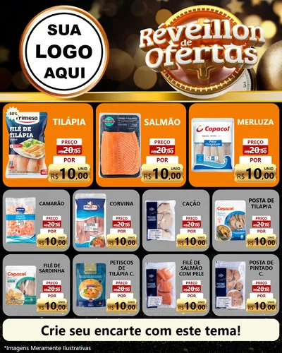 Modelo de Rede Social para Feed Instagram com o tema Réveillon de Ofertas para Peixaria