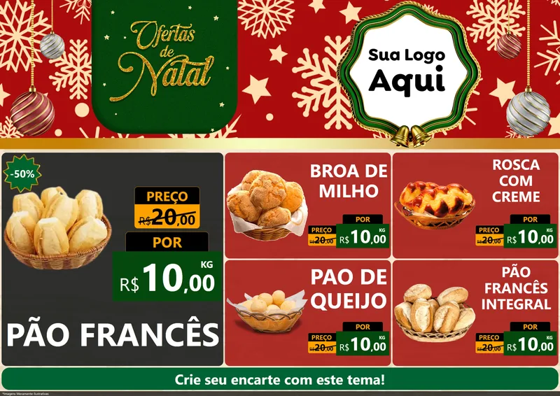 Modelo de Encarte para Encarte A4 Horizontal com o tema Natal de Ofertas para Padaria