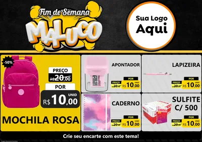 Modelo de Encarte para Encarte A4 Horizontal com o tema Fim de Semana Maluco para Papelaria