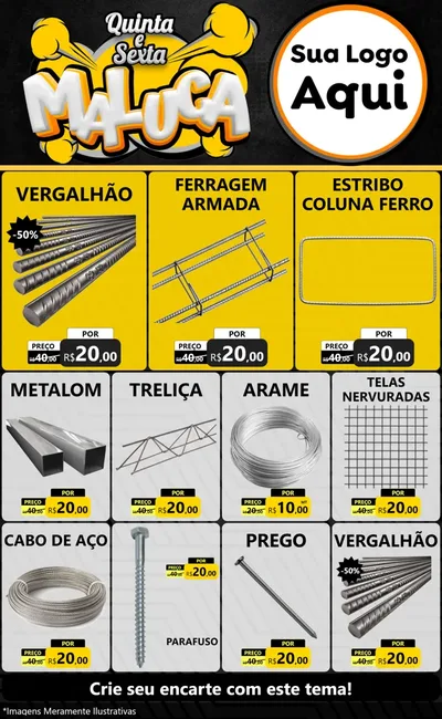 Modelo de Encarte para Encarte Grande com o tema Quinta e Sexta Maluca para Ferragens