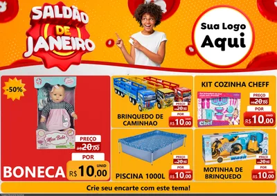 Modelo de Encarte para Encarte A4 Horizontal com o tema Saldão de Janeiro para Brinquedos