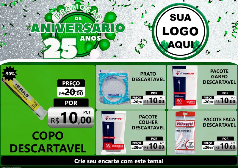 Modelo de Encarte para Encarte A4 Horizontal com o tema Promoção de Aniversário - 25 Anos para Embalagens