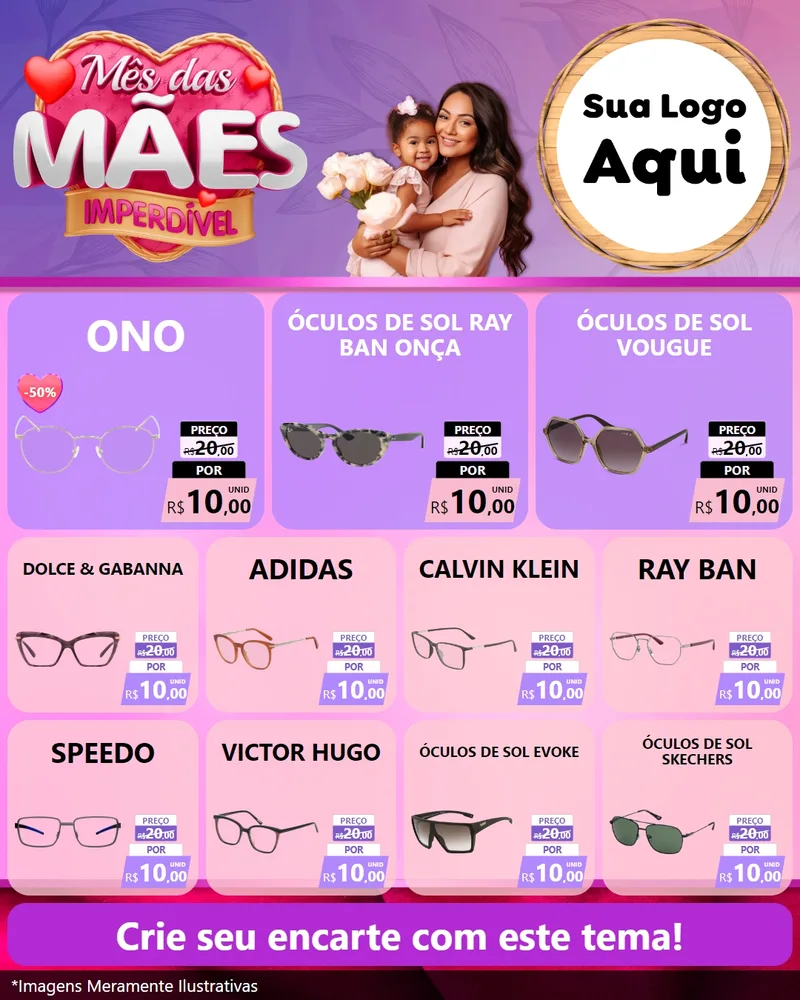 Modelo de Rede Social para Feed Instagram com o tema Mês das Mães Imperdível para Óticas