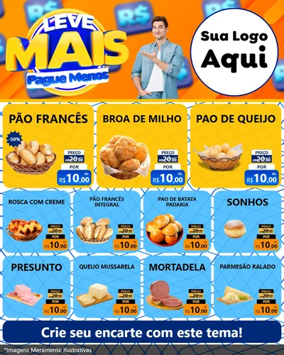 Modelo de Rede Social para Feed Instagram com o tema Leve Mais, Pague Menos para Padaria