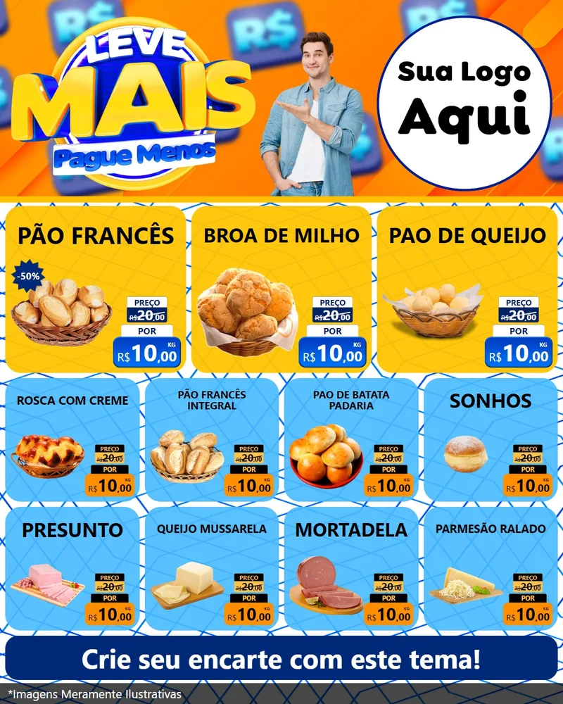 Modelo de Rede Social para Feed Instagram com o tema Leve Mais, Pague Menos para Padaria