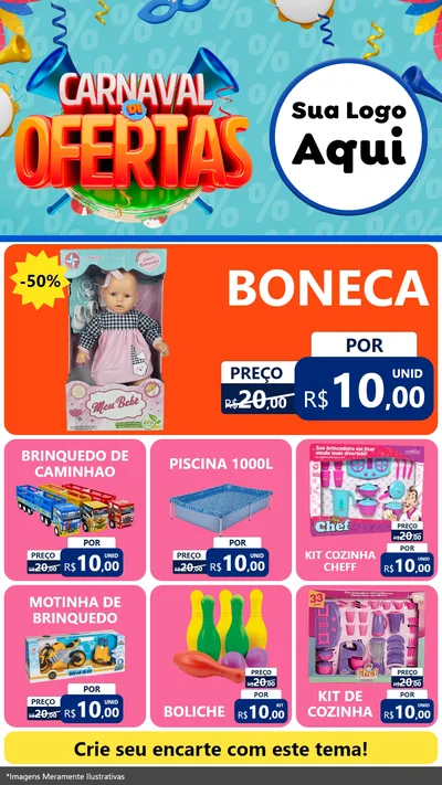 Modelo de Rede Social para Stories com o tema Carnaval de Ofertas para Brinquedos