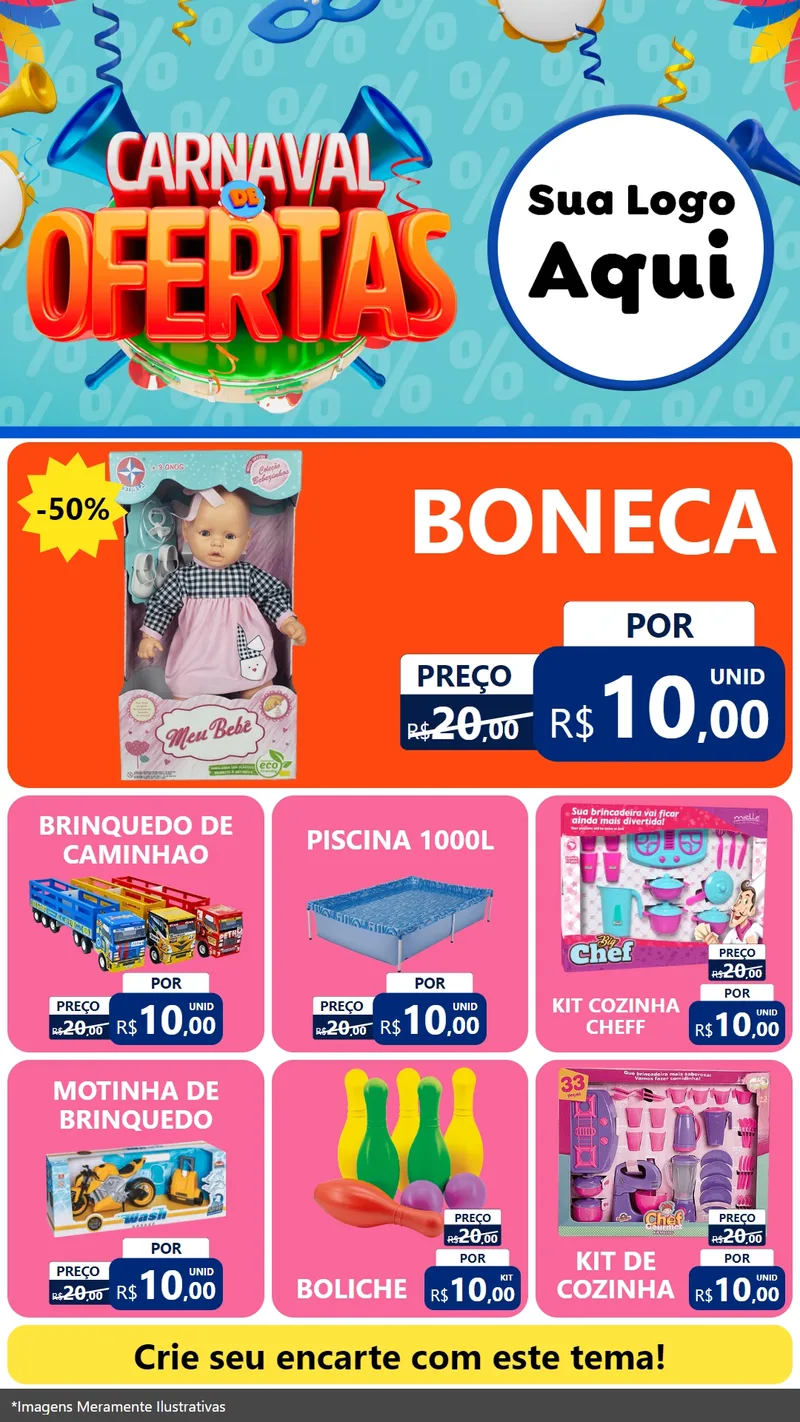 Modelo de Rede Social para Stories com o tema Carnaval de Ofertas para Brinquedos
