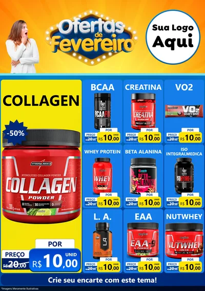 Modelo de Encarte para Encarte A4 Vertical com o tema Ofertas de Fevereiro para Suplementos alimentares