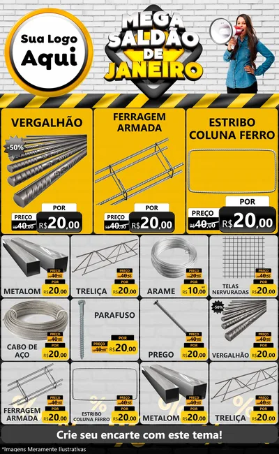 Modelo de Encarte para Encarte Grande com o tema Mega Saldão de Janeiro para Ferragens