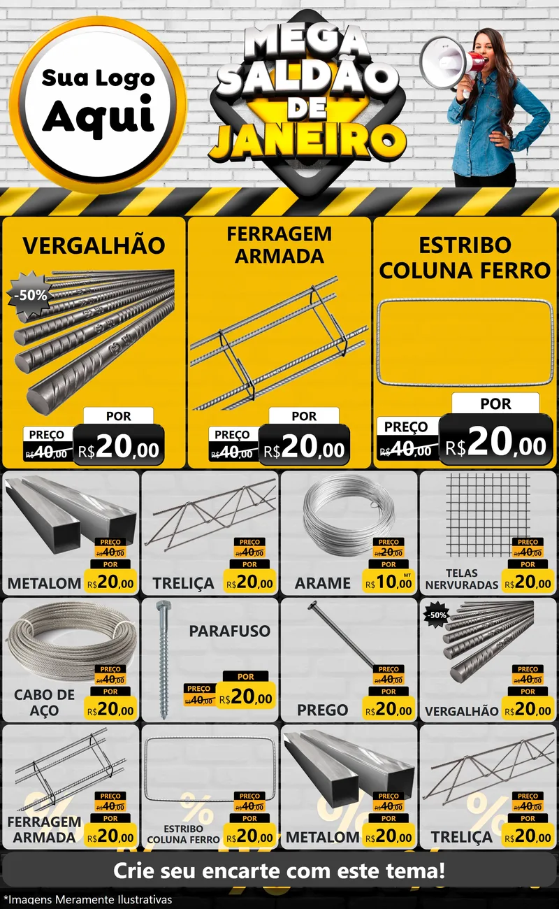 Modelo de Encarte para Encarte Grande com o tema Mega Saldão de Janeiro para Ferragens