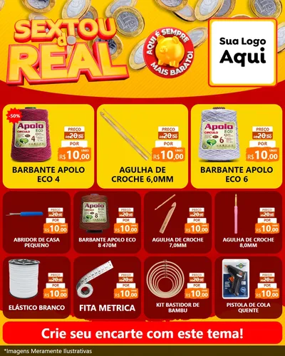 Modelo de Rede Social para Feed Instagram com o tema Sextou do Real para Armarinho e Aviamentos