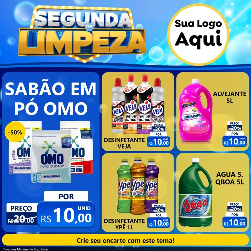 Modelo de Rede Social para Feed Facebook com o tema Segunda da Limpeza para Produtos de Limpeza
