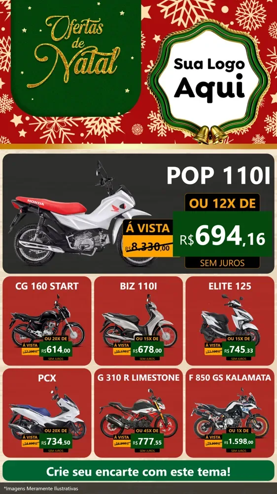 Modelo de Rede Social para Stories com o tema Natal de Ofertas para Concessionaria de Motos
