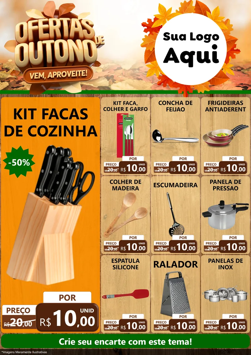 Modelo de Encarte para Encarte A4 Vertical com o tema Ofertas de Outono - Vem, Aproveite! para Utilidades Domésticas