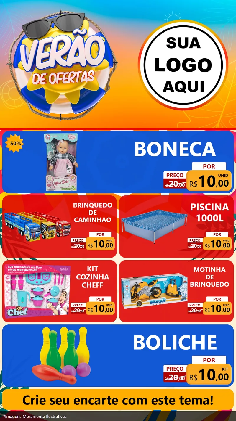 Modelo de TV para TV Vertical com o tema Verão de Ofertas para Brinquedos
