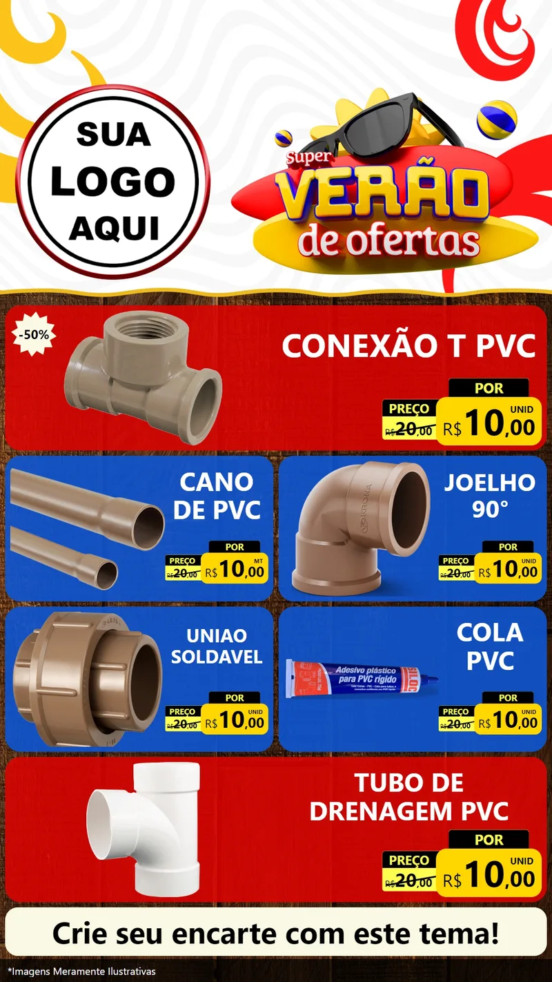Modelo de TV para TV Vertical com o tema Super Verão de Ofertas para Tubos e conexões