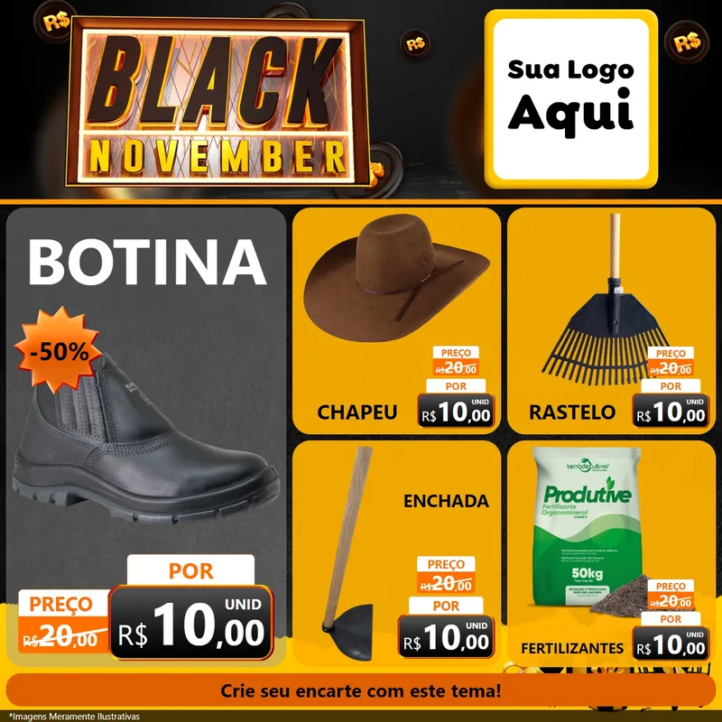 Modelo de Rede Social para Feed Facebook com o tema Black November para Agropecuária