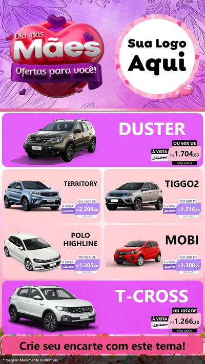 Modelo de TV para TV Vertical com o tema Dia das Mães Ofertas para Você! para Concessionaria de Carros