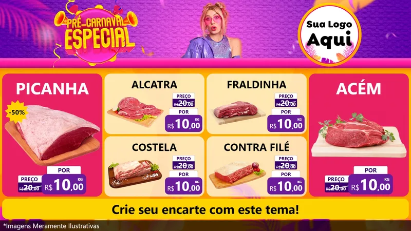 Modelo de TV para TV Horizontal com o tema Pré-Carnaval Especial para Açougue
