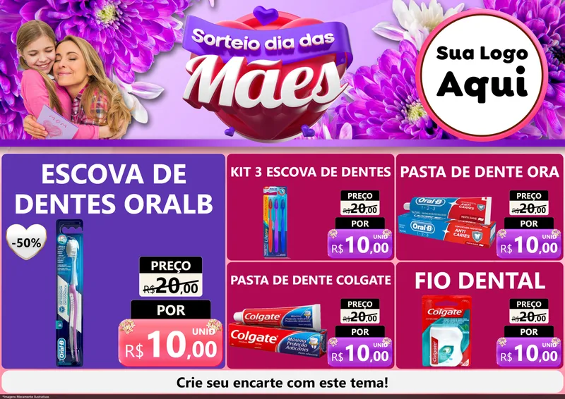 Modelo de Encarte para Encarte A4 Horizontal com o tema Sorteio Dia das Mães para Higiene Pessoal
