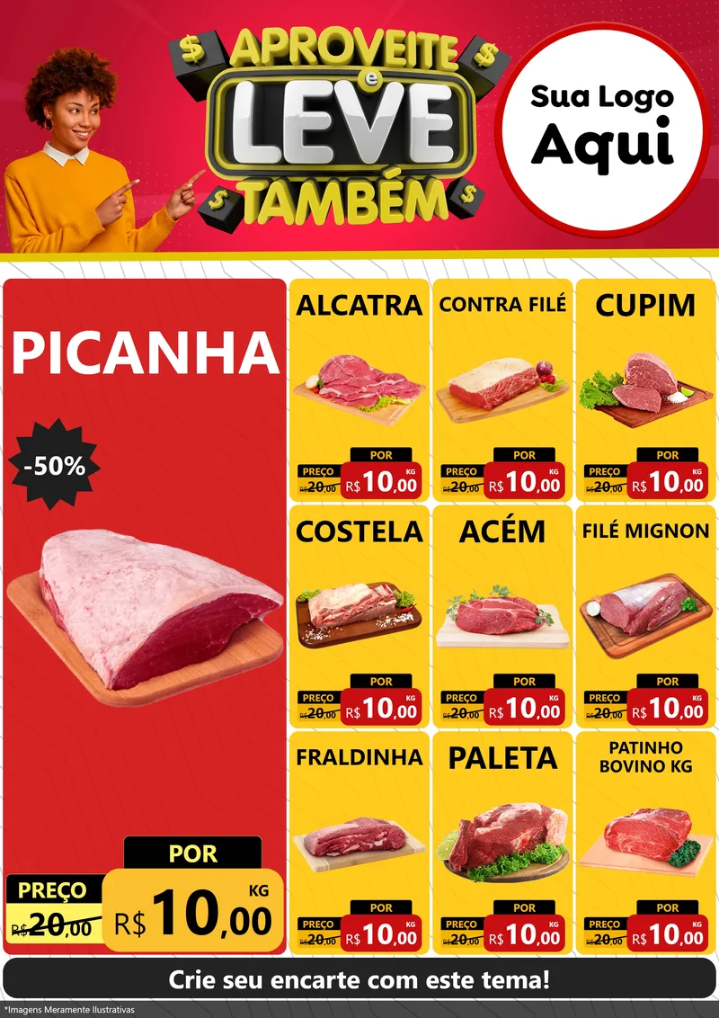 Modelo de Encarte para Encarte A4 Vertical com o tema Aproveite e Leve Também para Açougue