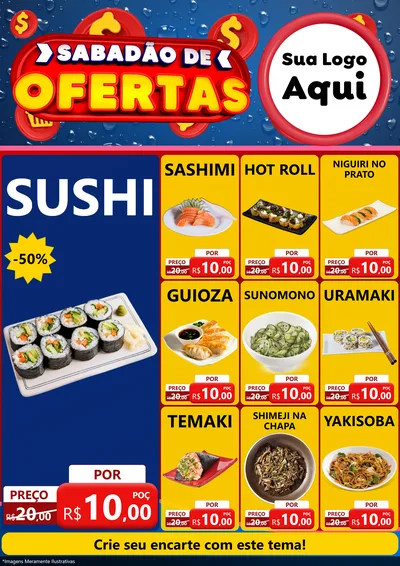 Modelo de Encarte para Encarte A4 Vertical com o tema Sabadão de Ofertas para Comida japonesa