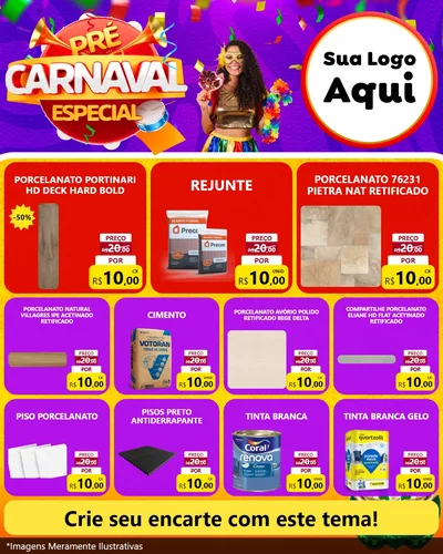 Modelo de Rede Social para Feed Instagram com o tema Pré-Carnaval Especial para Pisos e revestimentos