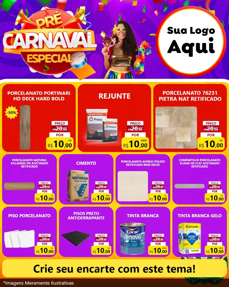 Modelo de Rede Social para Feed Instagram com o tema Pré-Carnaval Especial para Pisos e revestimentos