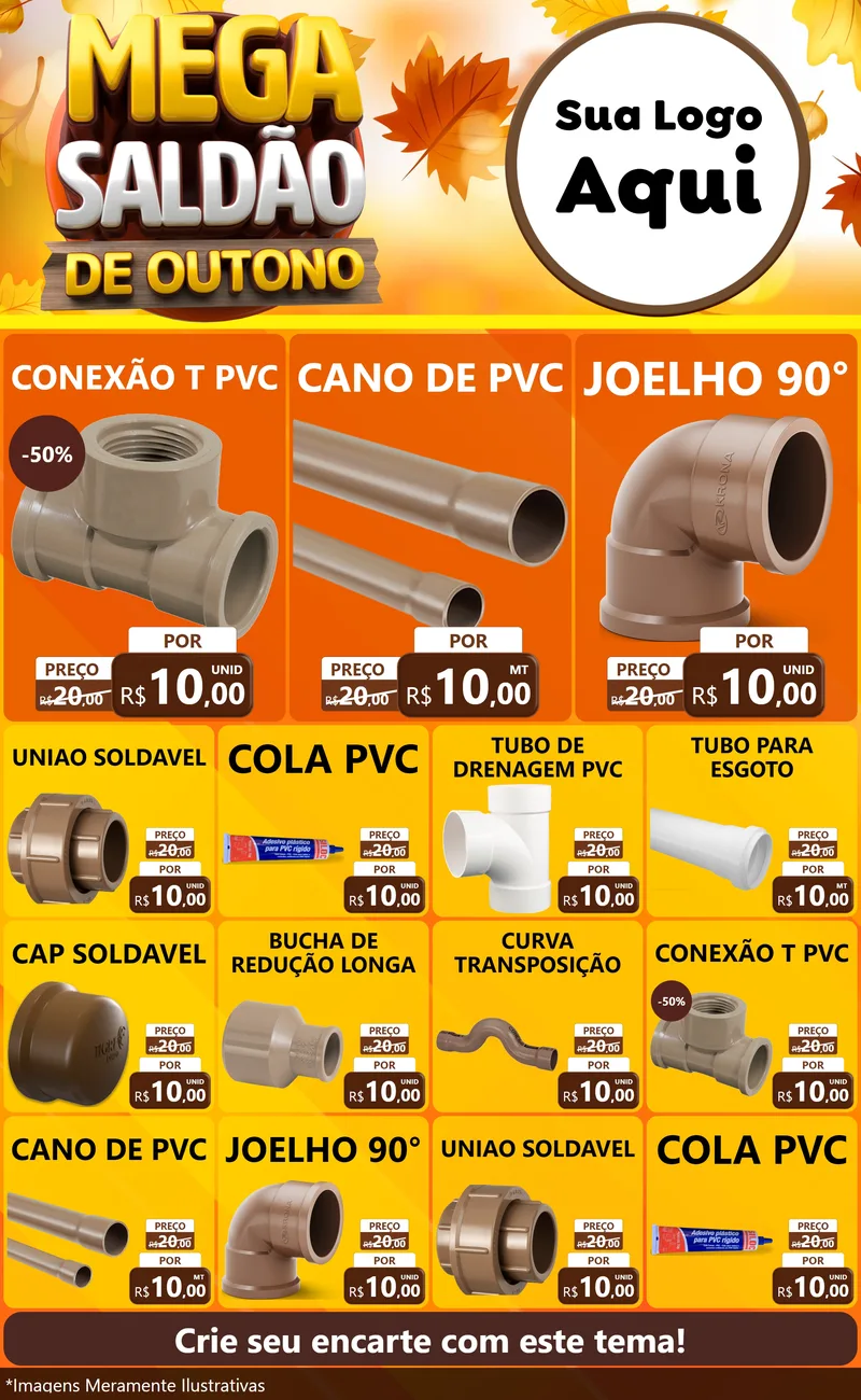 Modelo de Encarte para Encarte Grande com o tema Mega Saldão de Outono para Tubos e conexões