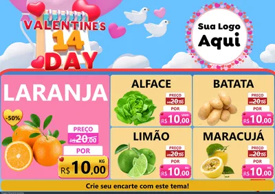 Modelo de Encarte para Encarte A4 Horizontal com o tema Valentine's Day para Hortifrúti