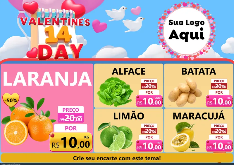 Modelo de Encarte para Encarte A4 Horizontal com o tema Valentine's Day para Hortifrúti