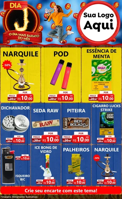 Modelo de Encarte para Encarte Grande com o tema Dia J - O Dia Mais Barato Do Mês para Tabacaria