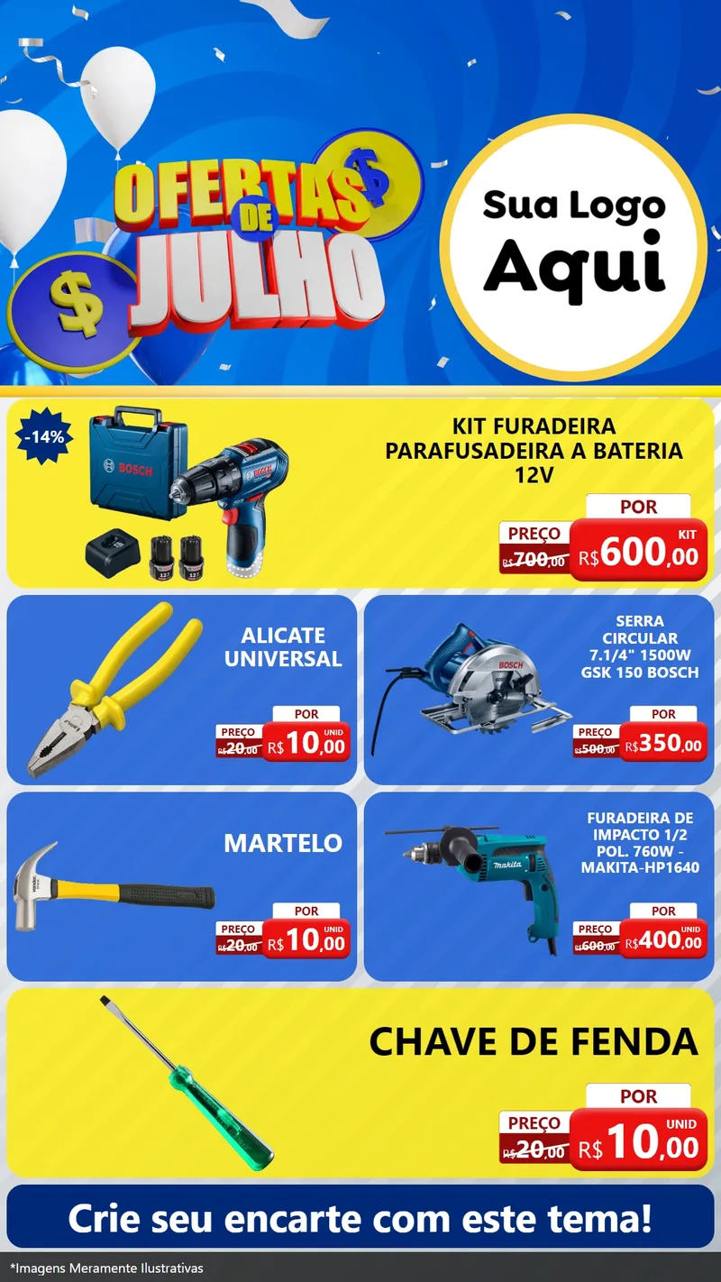 Modelo de TV para TV Vertical com o tema Ofertas de Julho para Maquinas e Ferramentas