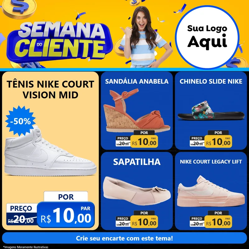 Modelo de Rede Social para Feed Facebook com o tema Semana do Cliente para Calçados