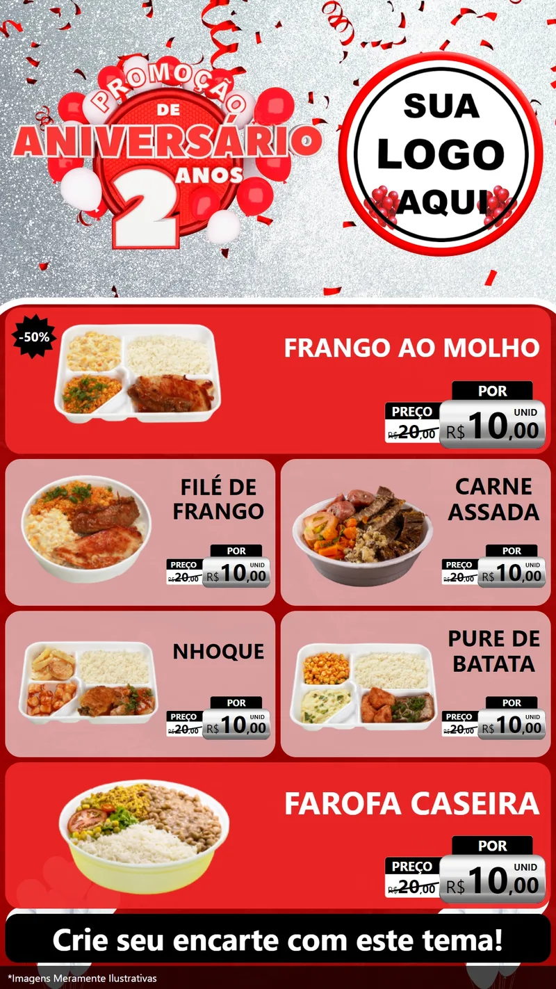 Modelo de TV para TV Vertical com o tema Promoção de Aniversário - 2 Anos para Restaurante