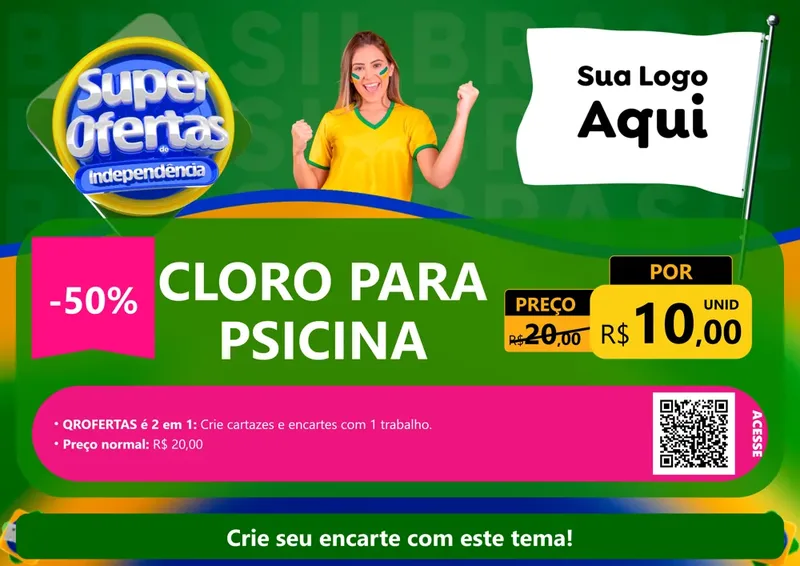 Modelo de Cartaz para Cartaz A4 Horizontal com o tema Super Ofertas de Independência para Produtos para Piscina