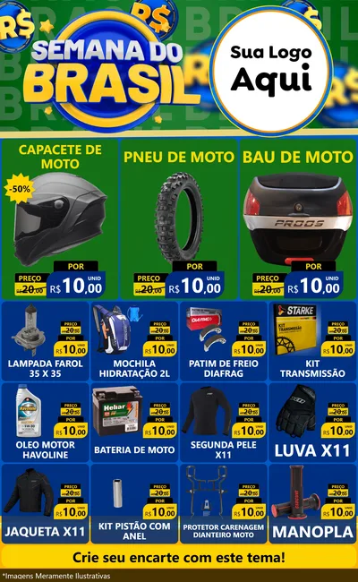 Modelo de Encarte para Encarte Grande com o tema Semana Do Brasil para Moto peças