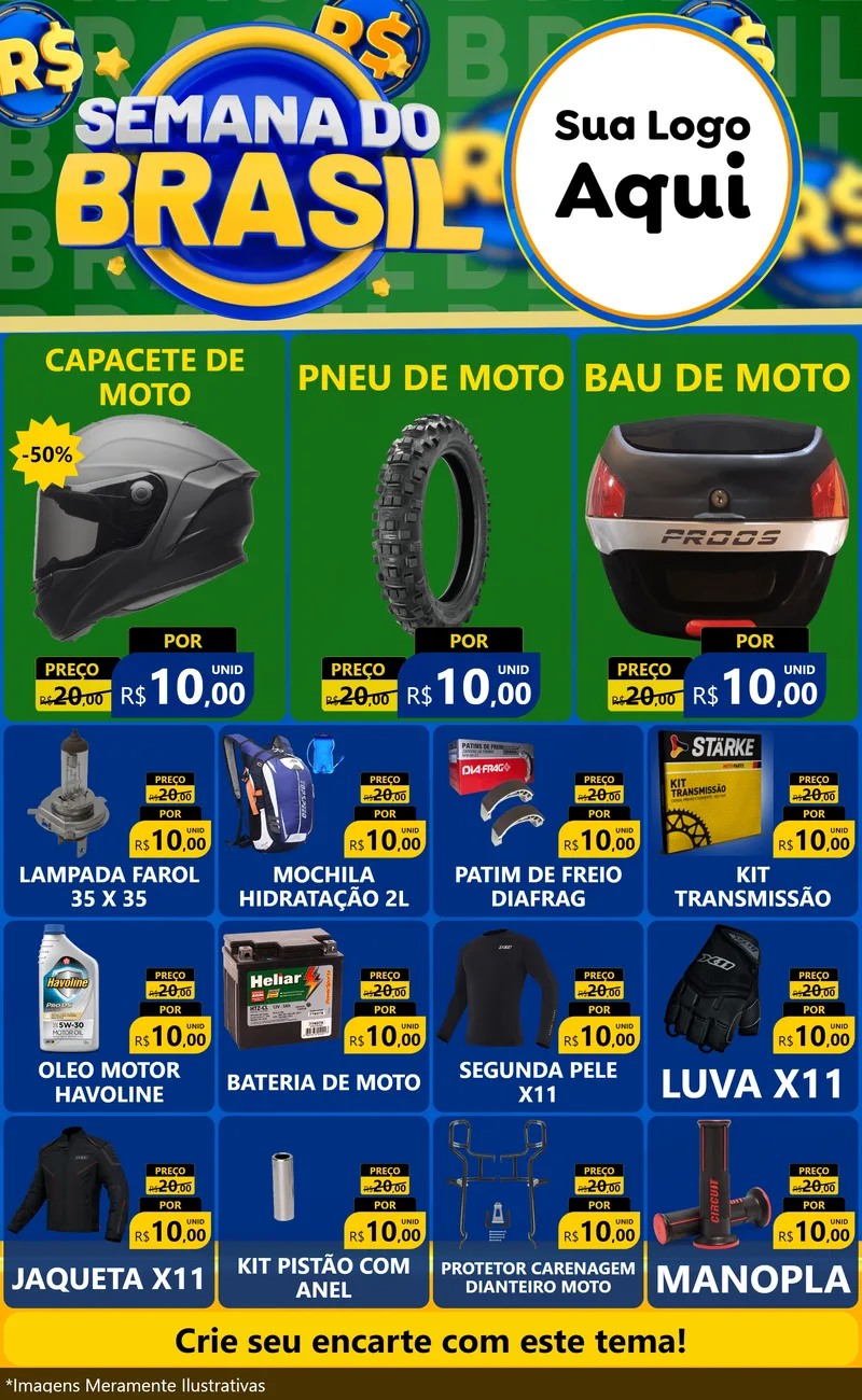 Modelo de Encarte para Encarte Grande com o tema Semana Do Brasil para Moto peças
