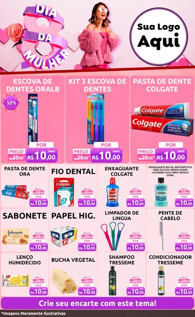 Modelo de Encarte para Encarte Grande com o tema Dia da Mulher para Higiene Pessoal